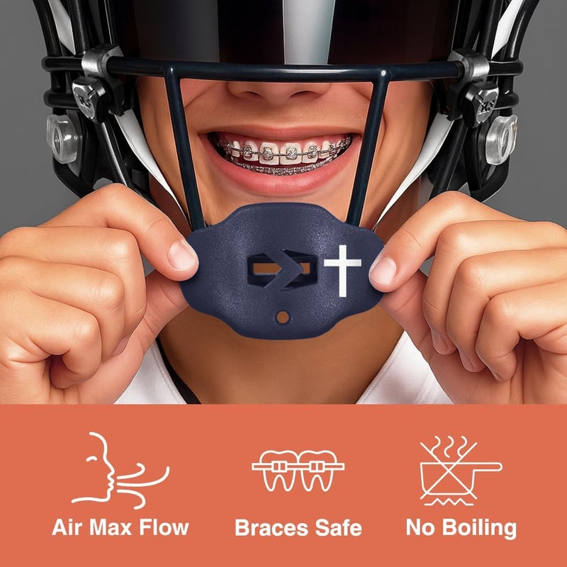 SLEEFS Football Mouth Guard - Youth Mouthguard with Strap - Lip/Teeth Protector Mouthpiece - No Boil - for Youth/Adults, Maximum Air Flow, for All Sports - Cross (Cross Navy Blue) - Image 2